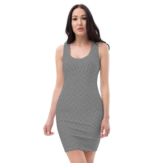 Image of woman wearing Abstract Art Deco Geo Print Casual Fitted Dress from Parnova Store