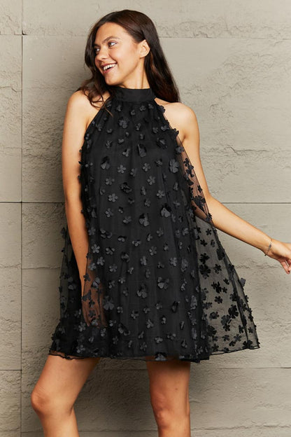 Image of woman wearing Applique Mock Neck Mini Dress from Parnona.Store