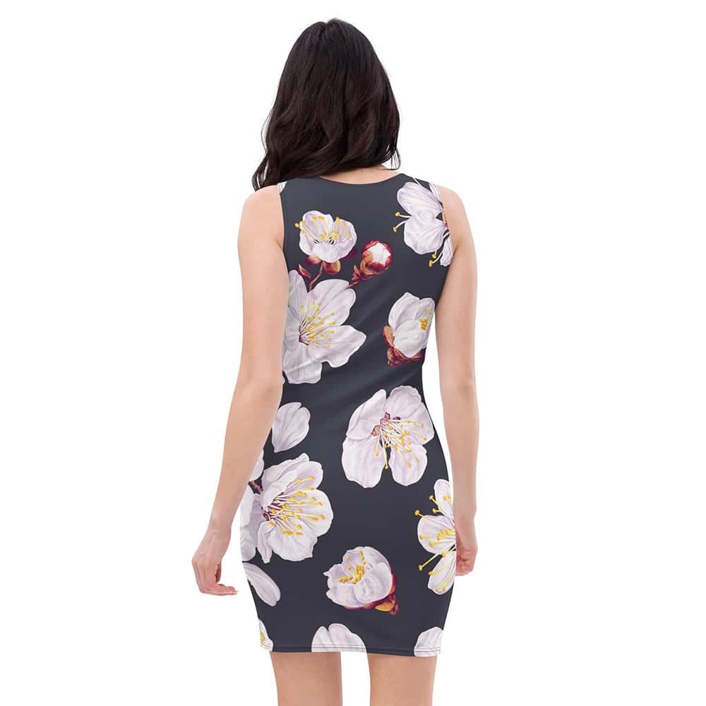 Image of woman wearing Apricot Flowers Floral Print Casual Fitted Dress from Parnova Store