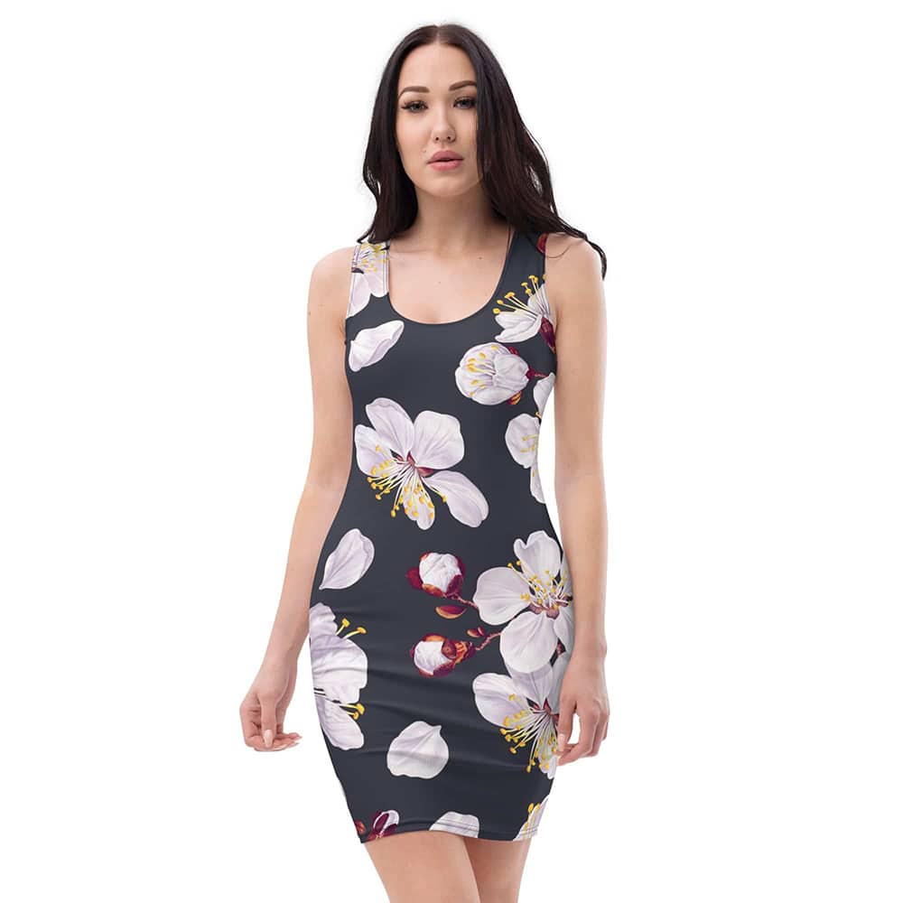 Image of woman wearing Apricot Flowers Floral Print Casual Fitted Dress from Parnova Store