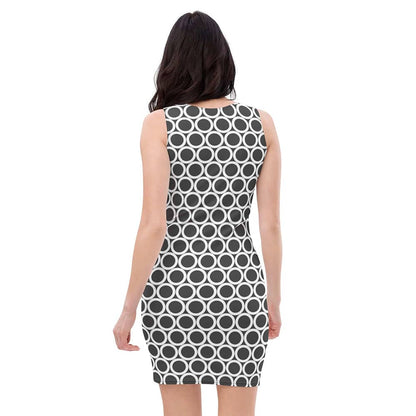 Image of woman wearing Black Casual Fitted Dress With Large Circles from Parnova Store