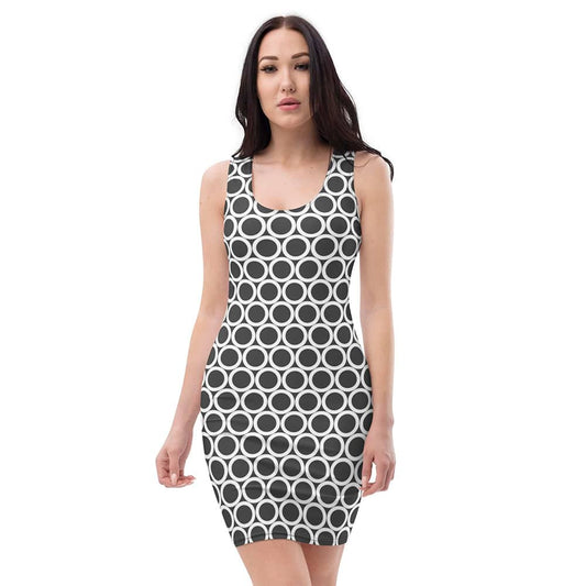 Image of woman wearing Black Casual Fitted Dress With Large Circles from Parnova Store