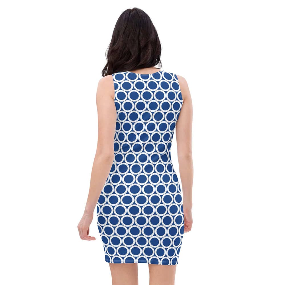 Image of woman wearing Blue Casual Fitted Dress With Large Circles from Parnova Store