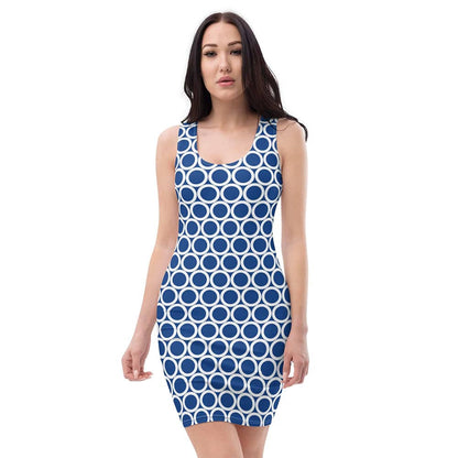 Image of woman wearing Blue Casual Fitted Dress With Large Circles from Parnova Store