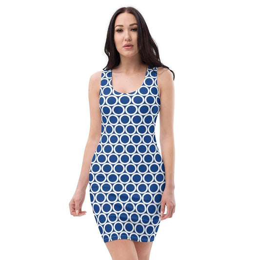 Image of woman wearing Blue Casual Fitted Dress With Large Circles from Parnova Store
