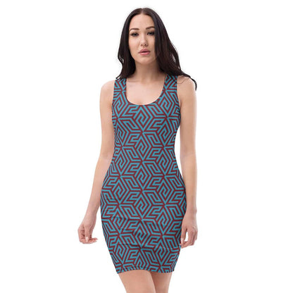 Image of woman wearing Blue Geo Pattern Casual Fitted Dress from Parnova Store