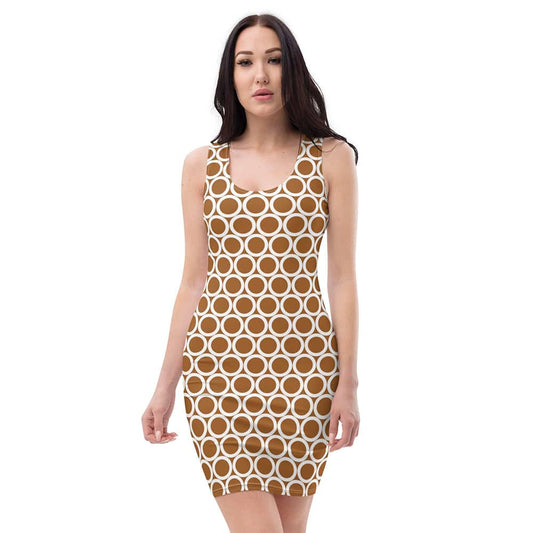 Image of woman wearing Brown Casual Fitted Dress With Large Circles from Parnova Store