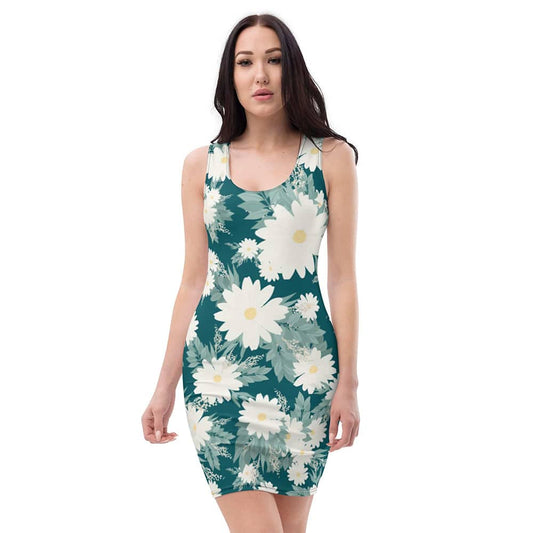 Image of woman wearing Dark Green With Large Floral Print Casual Fitted Dress from Parnova Store