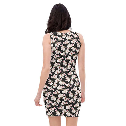 Image of woman wearing Dark Grey Pink Floral Casual Fitted Dress from Parnova Store