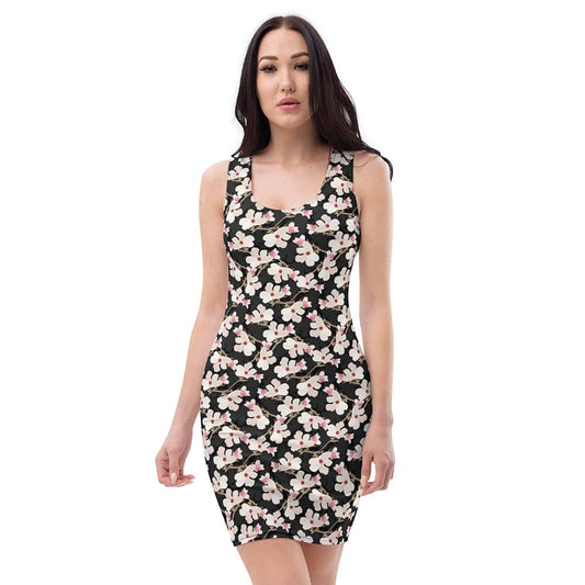 Image of woman wearing Dark Grey Pink Floral Casual Fitted Dress from Parnova Store