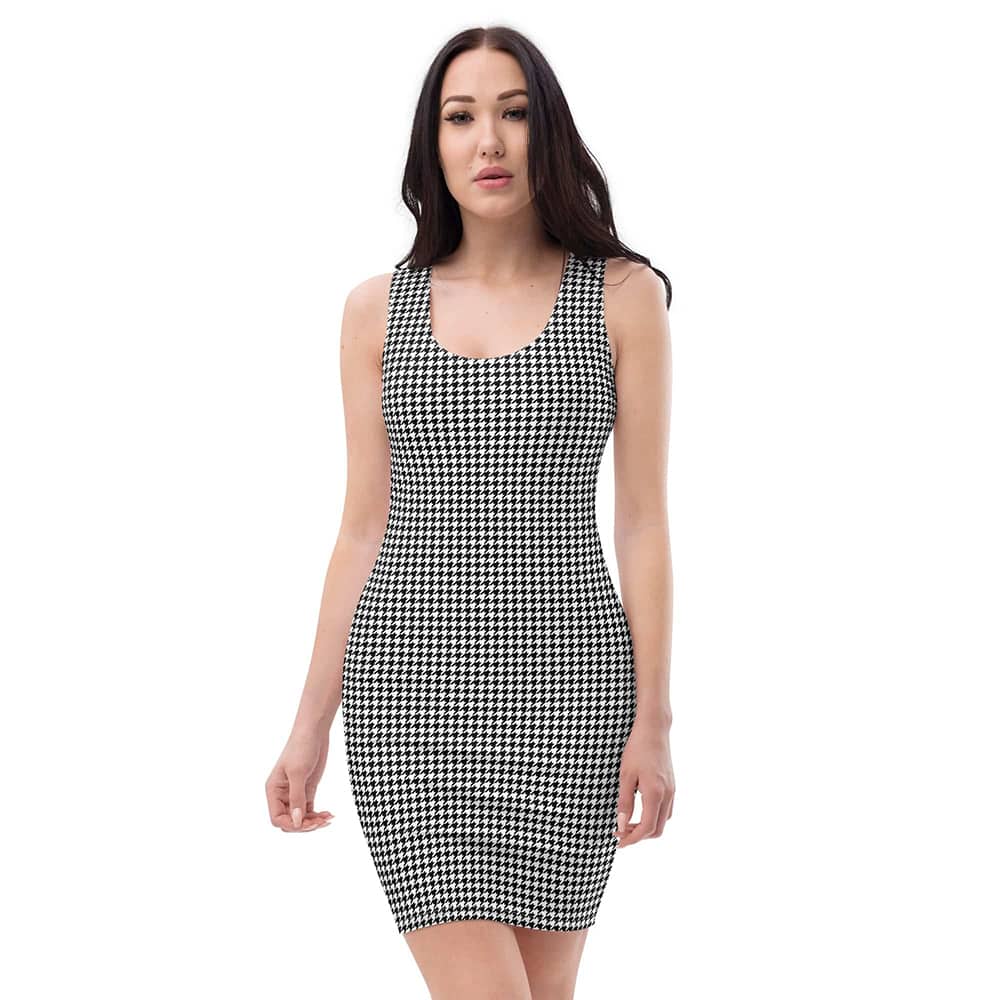 Image of woman wearing Houndstooth Print Bodycon Casual Fitted Dress from Parnova Store