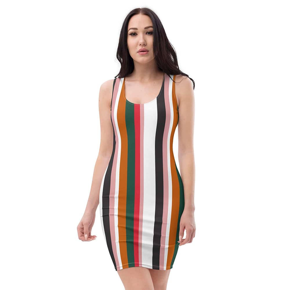 Image of woman wearing Large Colourful Stripes Casual Fitted Dress from Parnova Store