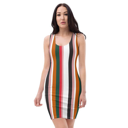 Image of woman wearing Large Colourful Stripes Casual Fitted Dress from Parnova Store