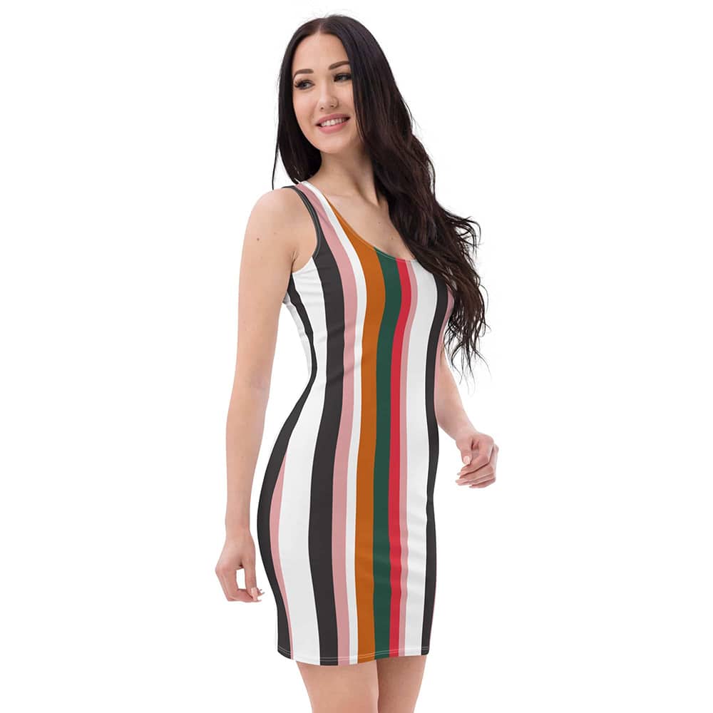 Image of woman wearing Large Colourful Stripes Casual Fitted Dress from Parnova Store