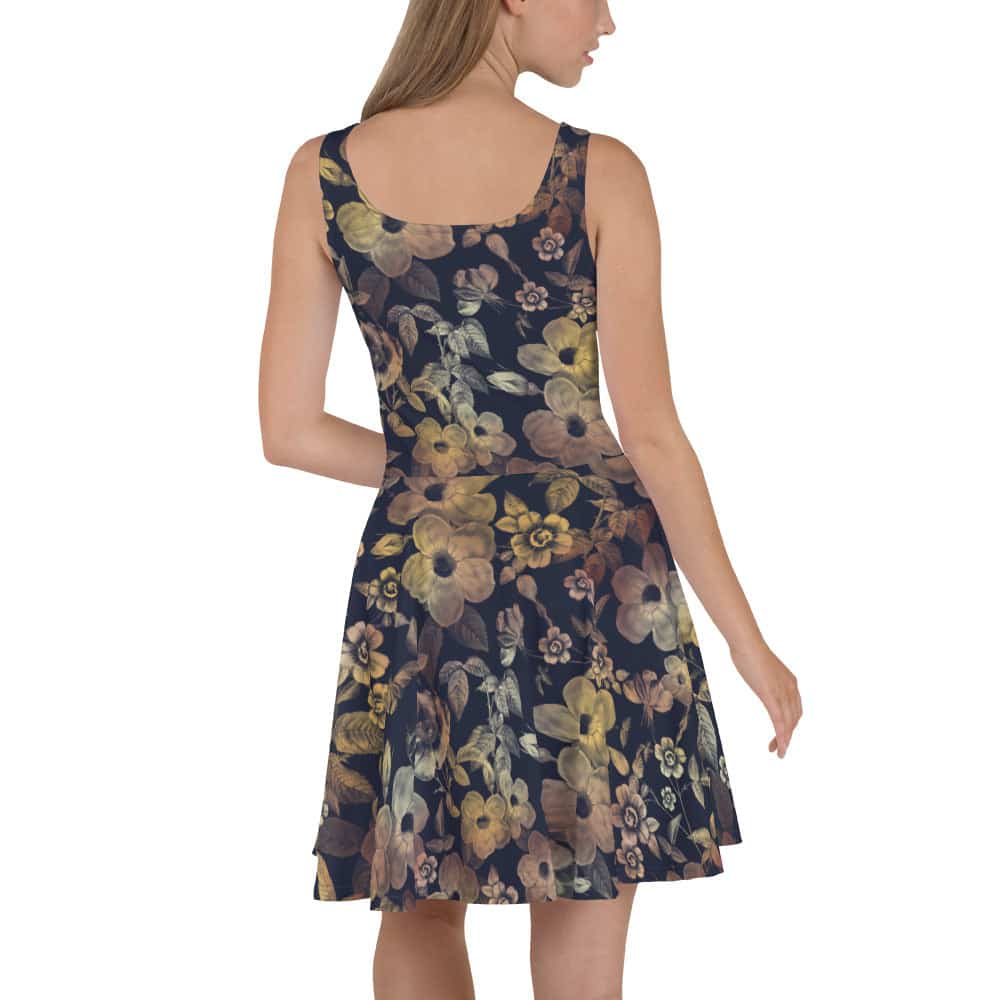 image of woman wearing Gilded Flowers Skater Dress