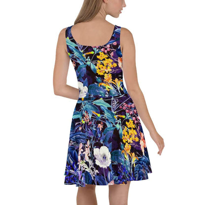 image of a woman wearing Vivid Blue Flowers Skater Dress