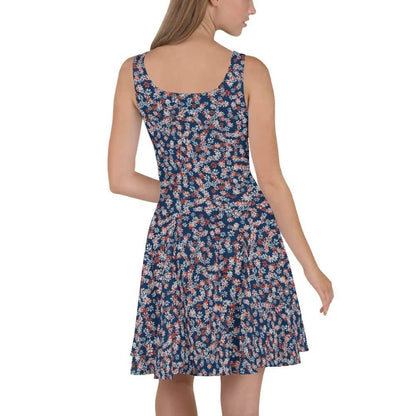 image of woman wearing Blue Ditsy Floral Pattern Skater Dress