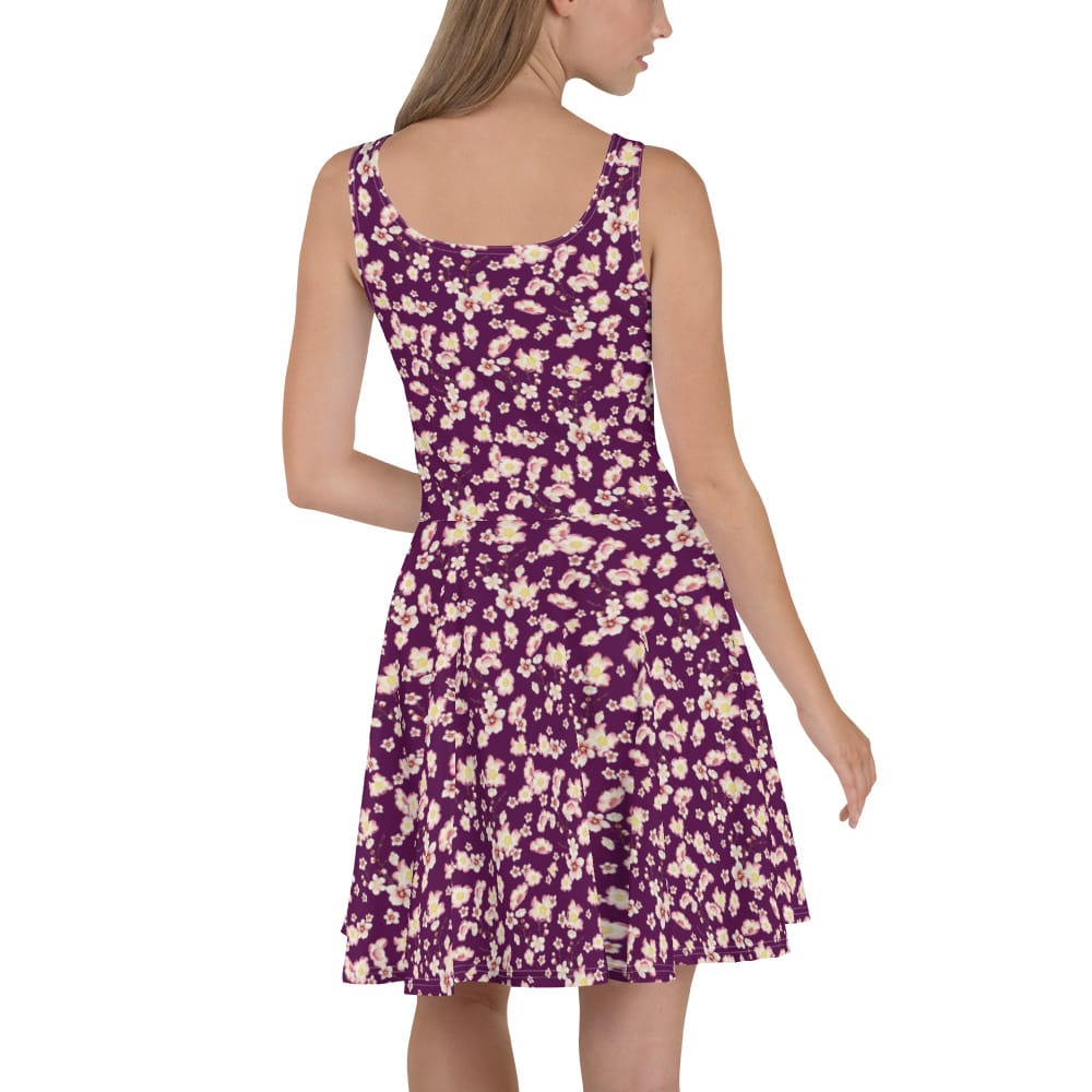 image of a woman wearing Tyrian Purple Ditsy Floral Skater Dress