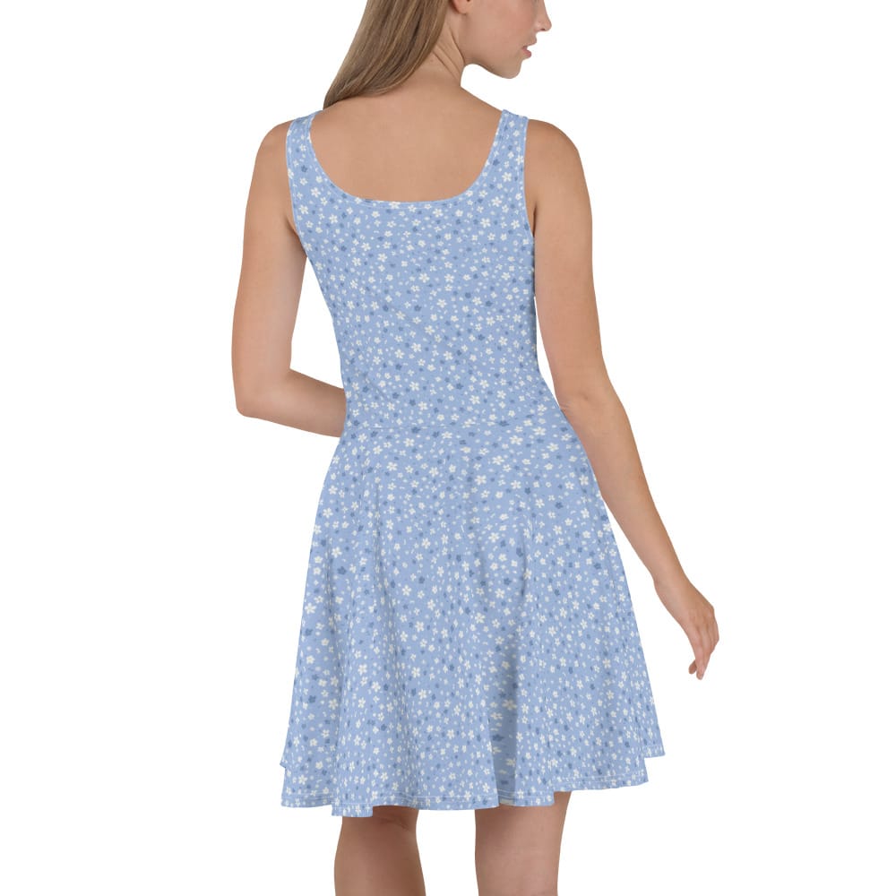 image of woman wearing Hawkes Blue Ditsy Floral Skater Dress