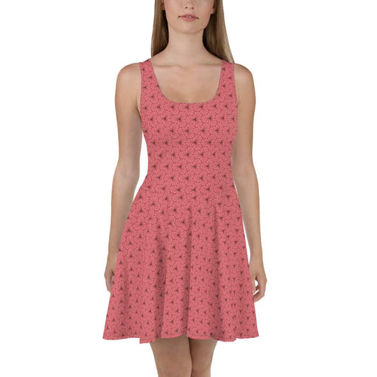 image of woman wearing Geo Lilypad Froly Pink Skater Dress