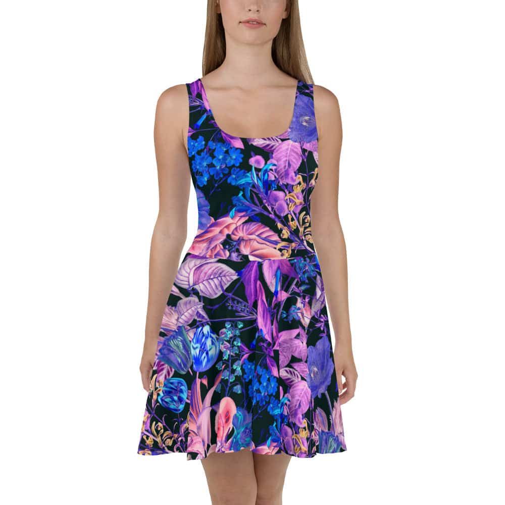 image of woman wearing Glowing Flowers Skater Dress