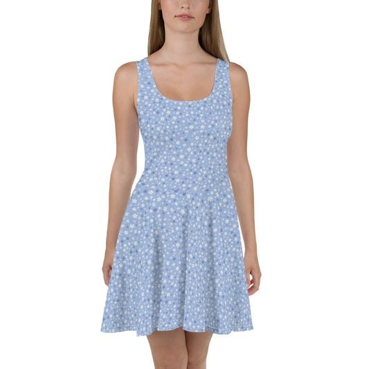 image of woman wearing Hawkes Blue Ditsy Floral Skater Dress