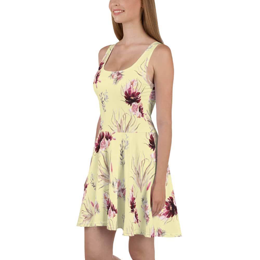 image of woman wearing Cumulus Yellow Floral Boho Skater Dress