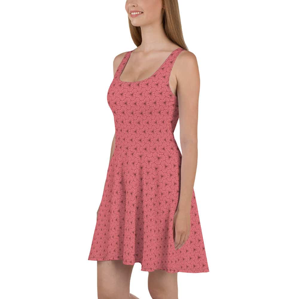 image of woman wearing Geo Lilypad Froly Pink Skater Dress