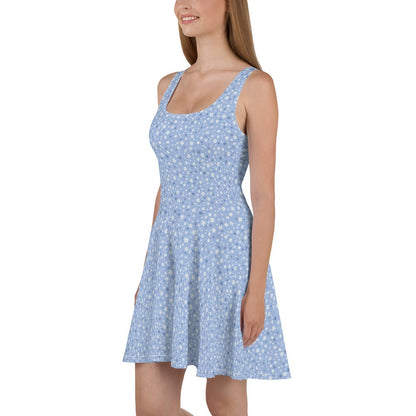 image of woman wearing Hawkes Blue Ditsy Floral Skater Dress