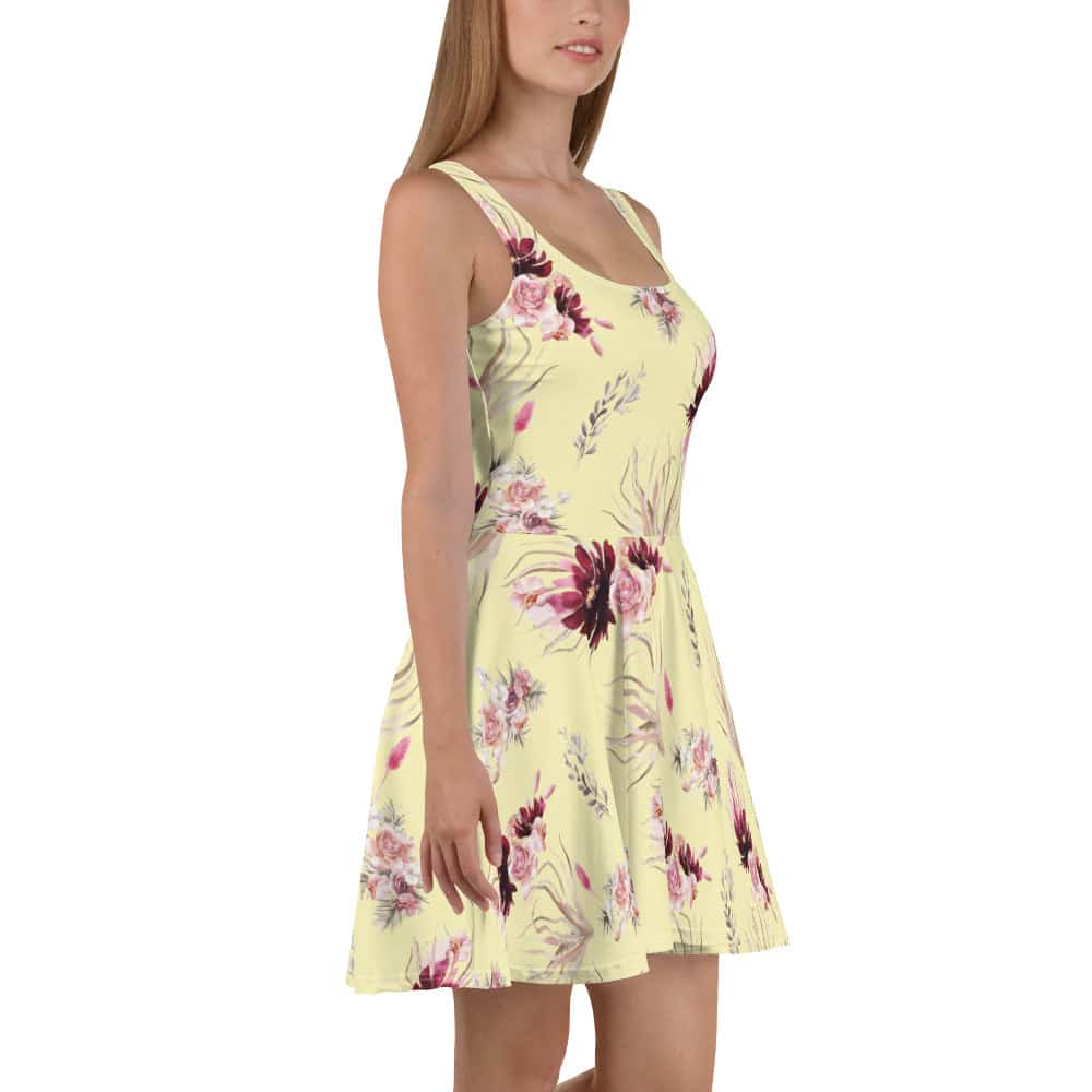 image of woman wearing Cumulus Yellow Floral Boho Skater Dress