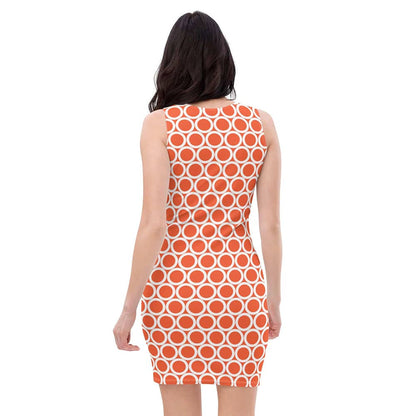 Image of woman wearing Orange Casual Fitted Dress With Large Circles from Parnova Store