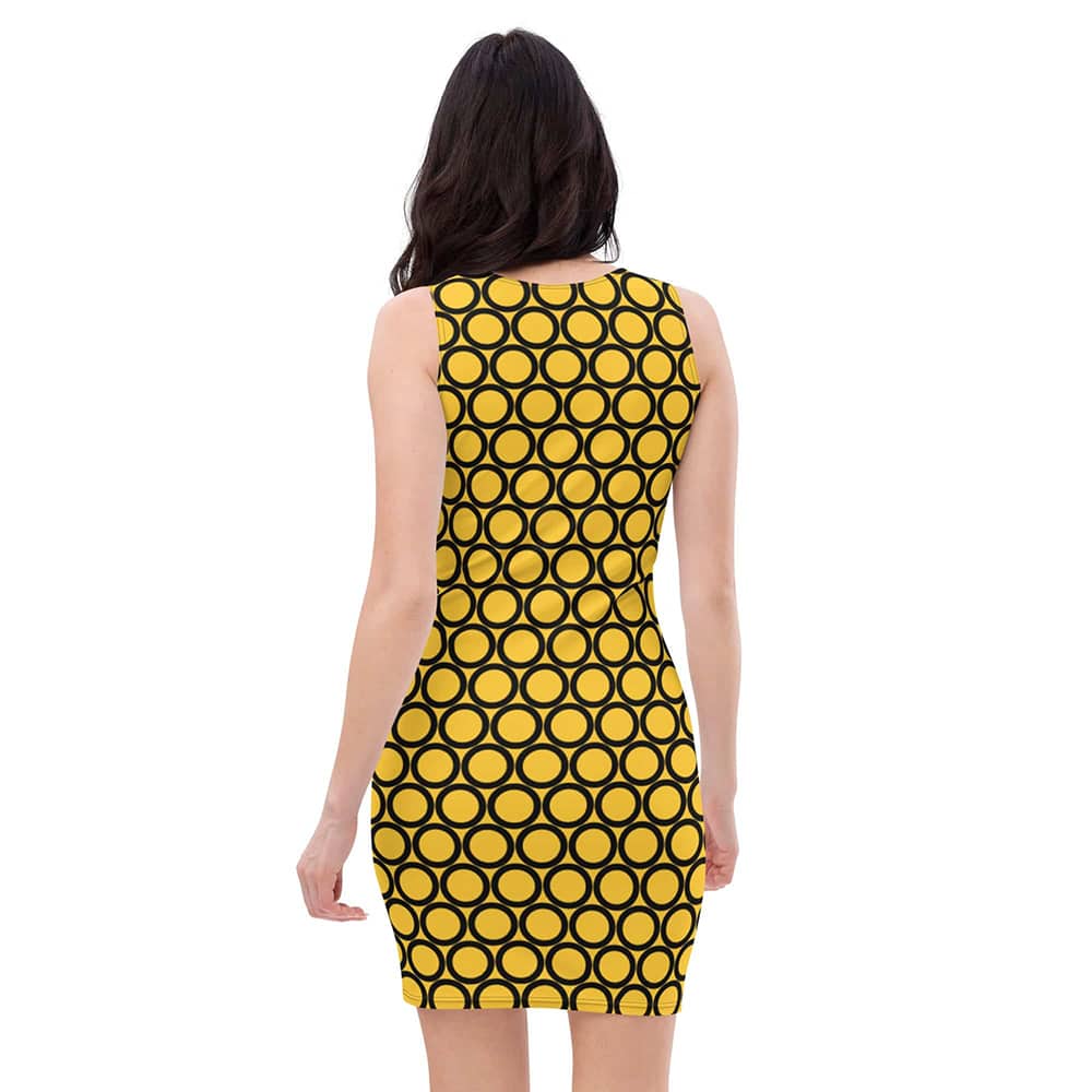 Image of woman wearing Yellow Casual Fitted Dress With Large Circles from Parnova Store