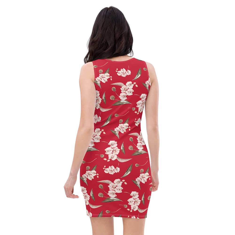 Image of woman wearing Red With Floral Print Casual Fitted Dress from Parnova Store