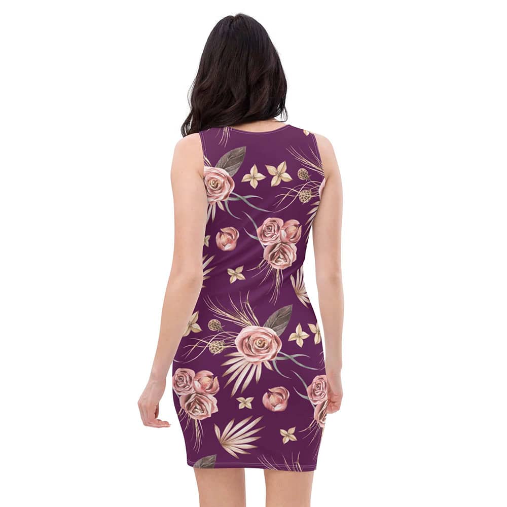 Image of woman wearing Tyrian Purple Floral Casual Fitted Dress from Parnova Store