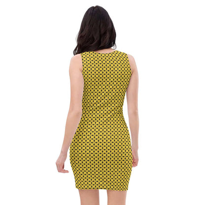 Image of woman wearing Yellow And Black Geo Print Casual Fitted Dress from Parnova Store