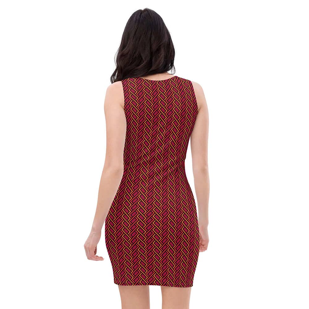 Image of woman wearing Red Interlocking Geo Pattern Casual Fitted Dress from Parnova Store