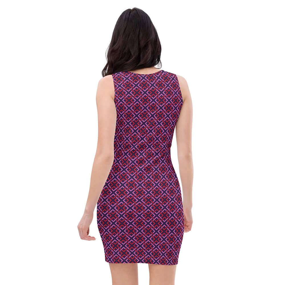 Image of woman wearing Tolopea Tiled Criss Cross Pattern Casual Fitted Dress from Parnova Store