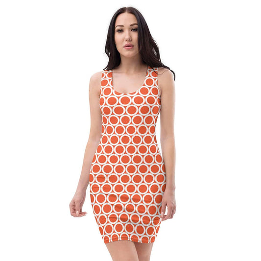 Image of woman wearing Orange Casual Fitted Dress With Large Circles from Parnova Store