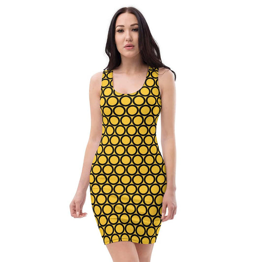 Image of woman wearing Yellow Casual Fitted Dress With Large Circles from Parnova Store