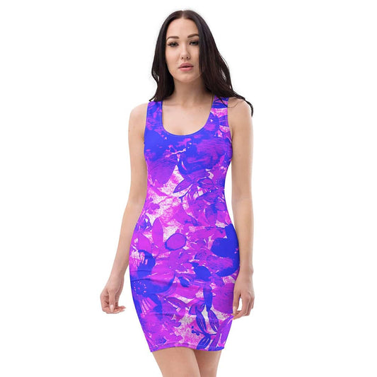 Image of woman wearing Purple Neon Floral Casual Fitted Dress from Parnova Store
