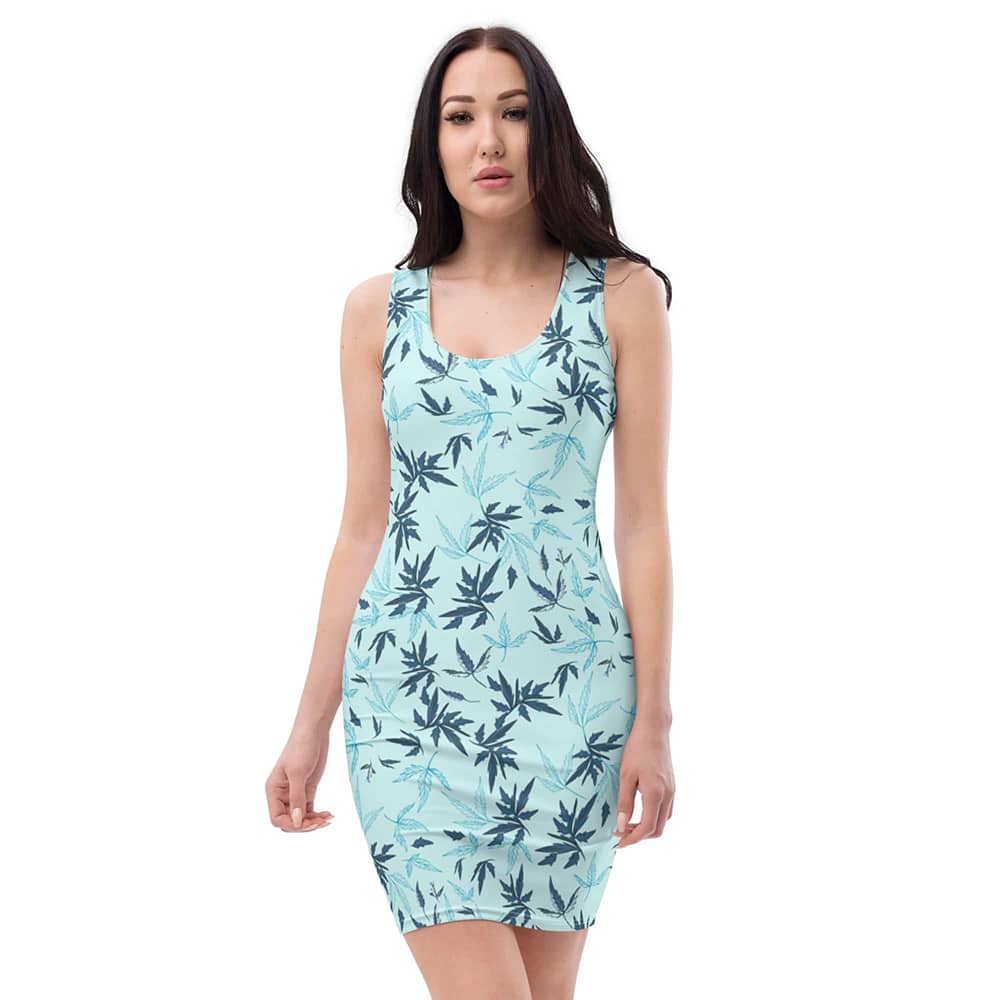 Image of woman wearing Light Cyan Floral Casual Fitted Dress from Parnova Store