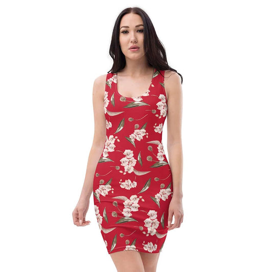 Image of woman wearing Red With Floral Print Casual Fitted Dress from Parnova Store