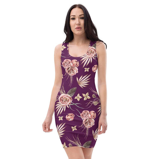 Image of woman wearing Tyrian Purple Floral Casual Fitted Dress from Parnova Store