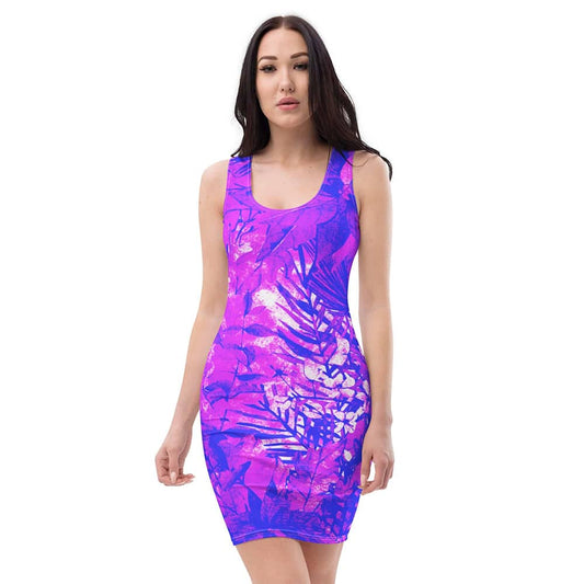 Image of woman wearing Leafy Neon Purple Print Casual Fitted Dress from Parnova Store