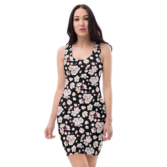 Image of woman wearing Ume Japanese Apricot Floral Casual Fitted Dress from Parnova Store