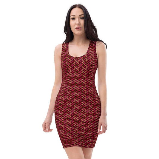 Image of woman wearing Red Interlocking Geo Pattern Casual Fitted Dress from Parnova Store