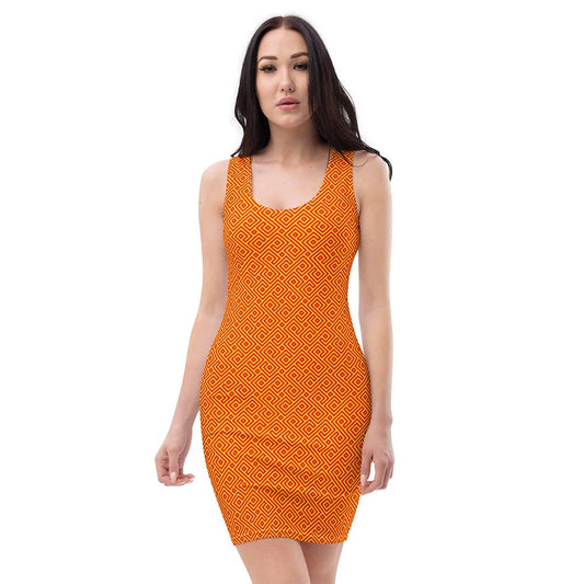 Image of woman wearing Orange Stylish Abstract Geo Pattern Casual Fitted Dress from Parnova Store