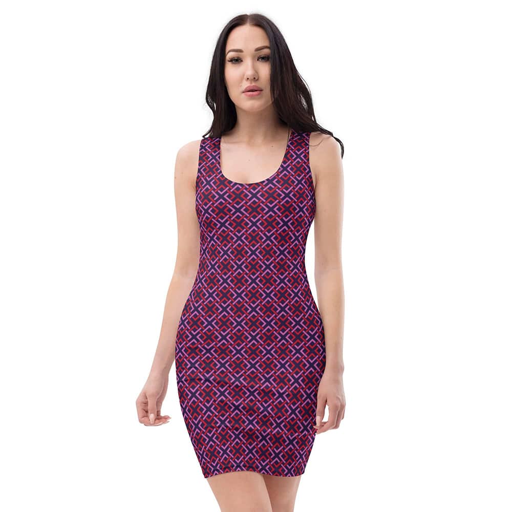 Image of woman wearing Tolopea Tiled Criss Cross Pattern Casual Fitted Dress from Parnova Store