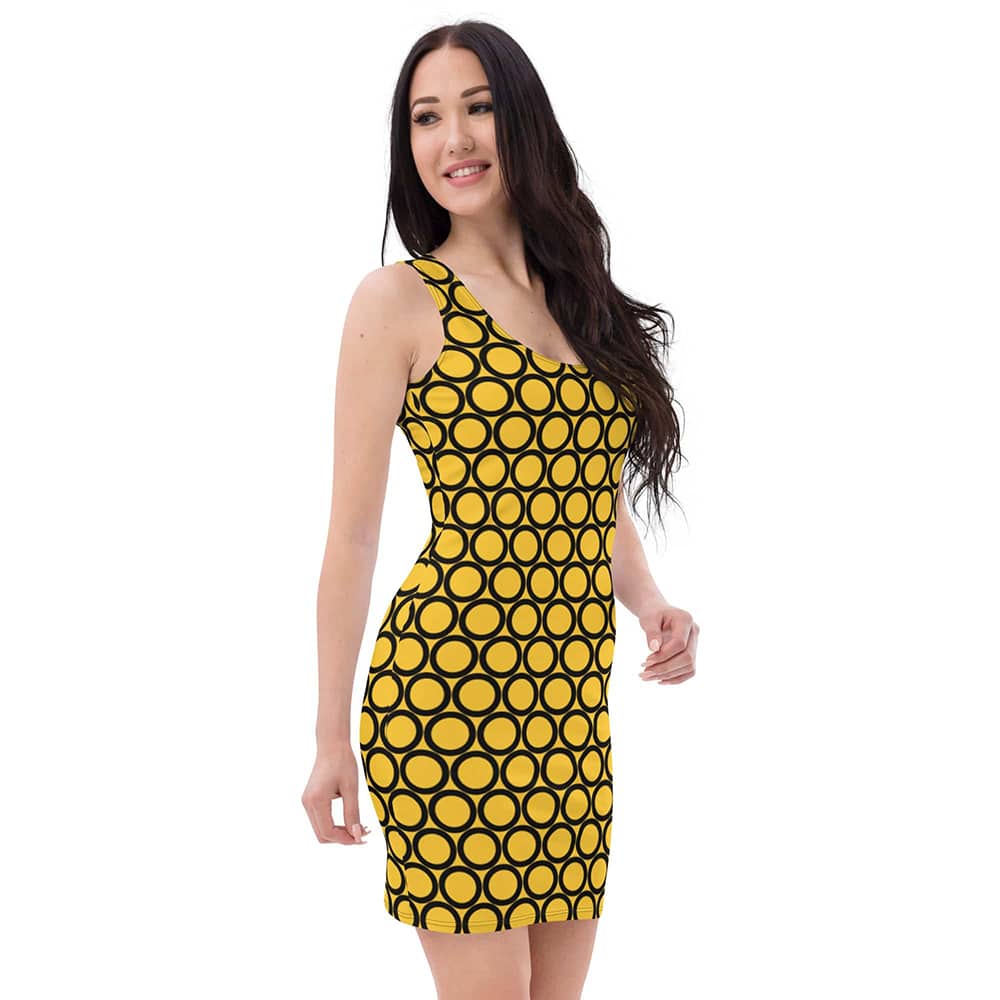 Image of woman wearing Yellow Casual Fitted Dress With Large Circles from Parnova Store